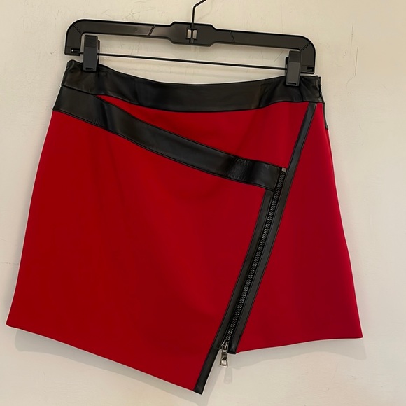 Red Mini Skirt with black leather detail